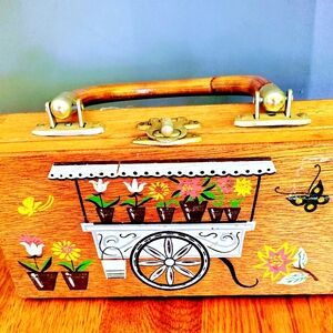 Vintage Hand Painted Wooden Box Purse by Gary Gail GUC